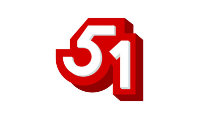 3D Number 51 Red Modern Cool Logo