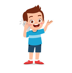 cute little boy talk using mobile phone