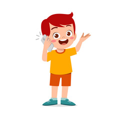 Fototapeta premium cute little boy talk using mobile phone