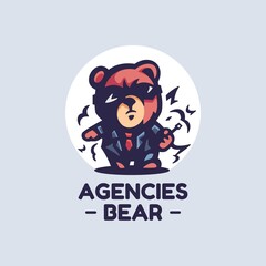 Vector Logo Illustration Agencies Bear Simple Mascot Style.