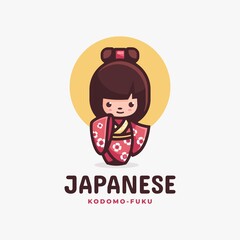 Vector Logo Illustration Japanese Simple Mascot Style.