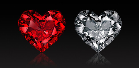 Heart shaped diamond, isolated on black background. 3D render