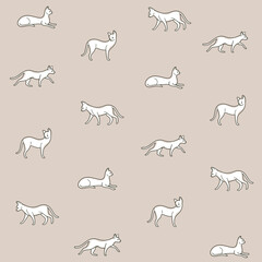 Seamless trendy pattern with graceful cat.
