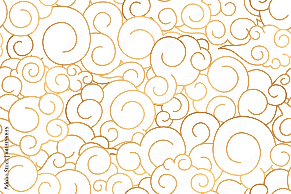 Aufkleber seamless pattern of chinese curly golden clouds and curves. repeatable japanese texture for printing