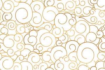 Fototapeta premium Seamless pattern of Chinese curly golden clouds and curves. Repeatable Japanese texture for printing. Oriental Asian endless backdrop. Monochrome flat vector illustration on white background