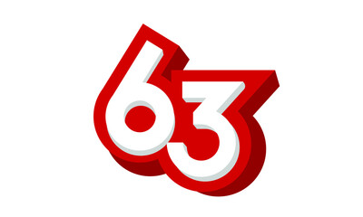 3D Number 63 Red Modern Cool Logo