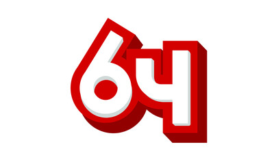  3D Number 64 Red Modern Cool Logo