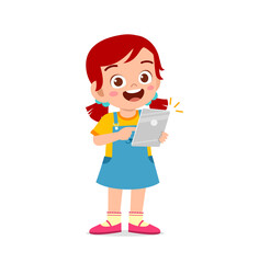 cute little girl using smartphone and internet