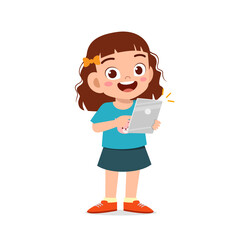 cute little girl using smartphone and internet