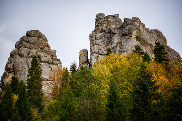 Fototapeta na wymiar Carpathian Mountaines in Ukraine, ancient fortress Tustan
