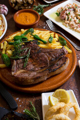 grilled beef cutlet on the restaurant table