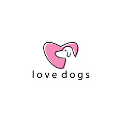 love dog logo illustration of heart and dog with color outline design vector