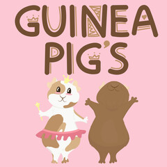 set of cute guinea pigs - boy and girl on hind legs, cute home rodent, vector illustration  in flat style