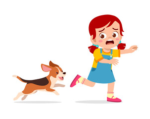 cute little girl scared because chased by bad dog