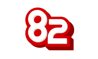 3D Number 82 Red Modern Cool Logo