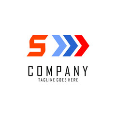 letter S logo with multi colored arrow next to it