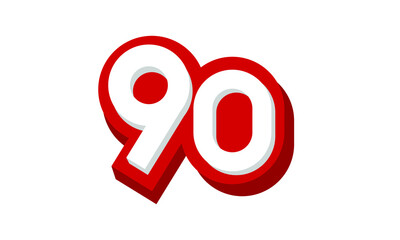 3D Number 90 Red Modern Cool Logo