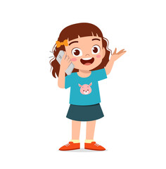 cute little girl talk using mobile phone