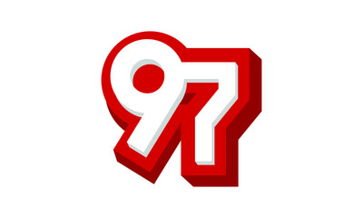 3D Number 97 Red Modern Cool Logo