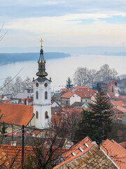 View of the old town Zemun and Danube River. Belgrade