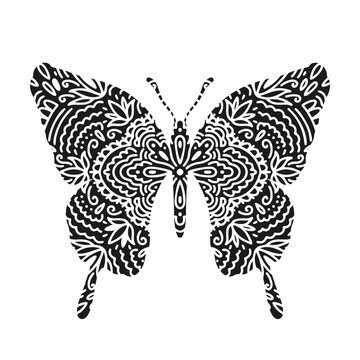 Graphic butterfly mandala abstract isolated in white background.Boho indian shape.Ethnic oriental style