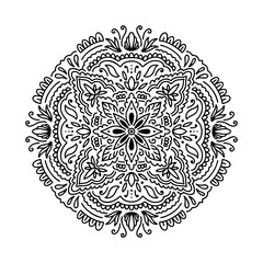 Graphic round mandala abstract isolated in white background..Boho indian shape.Ethnic oriental style.