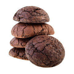 Chocolate brownie cookies on white background.