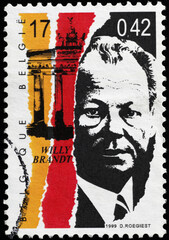 German politician Willy Brandt on postage stamo