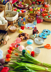 Easter eggs in many patterns and paint tools