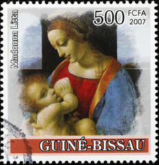 Madonna Litta by Leonardo on postage stamp