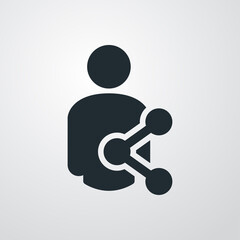 Logotipo con silueta de hombre con símbolo compartir en red social en fondo gris - obrazy, fototapety, plakaty