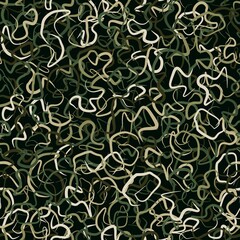 Vector military ghillie camouflage seamless pattern with grass and leaves