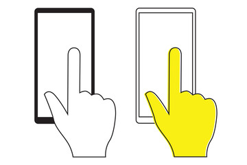 Hand with index finger and smart phone. Vector illustration isolated on the white background.