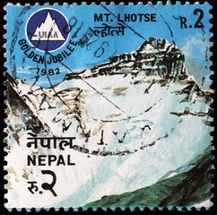 Fotobehang Lhotse Mount Lhotse op Nepalese postzegel