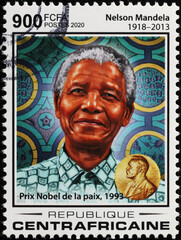 Nobel prize Nelson Mandela on african stamp