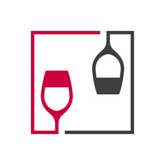 Logotipo con copas de vino en cuadrado con lineas en color granate y gris