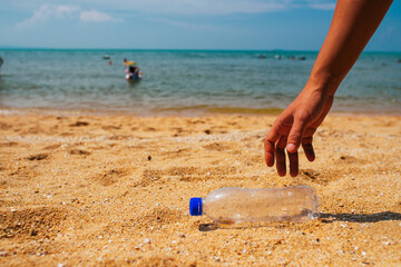 Fototapeta na wymiar Clean beach up. garbage or bottle on the beach. 