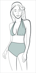 Vector silhouette of a girl in a swimsuit. Black and white image
