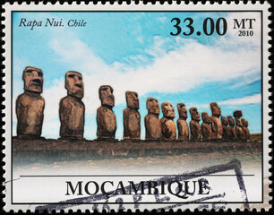 Statues of Easter Island on postage stamp
