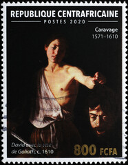 David with the Head of Goliath by Caravaggio on stamp