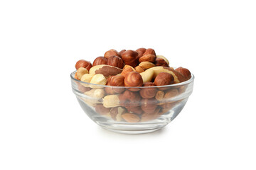 Fototapeta na wymiar Bowl with different nuts isolated on white background