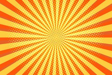 Striped colorful rays background. Pop art creative concept colorful comics book magazine cover. Cartoon halftone retro pattern. Abstract template design for poster, card, sale banner, empty bubble.