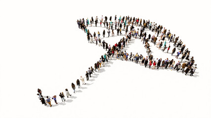 Concept or conceptual large gathering of people forming an image of opened umbrella on white background. A 3d metaphor for protection, security and comfort,  tourism, fashion and style