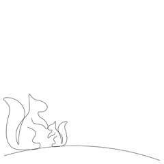 Squirrels animals line drawing, vector illustration