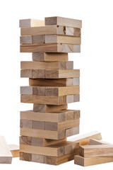 tower game made of wooden blocks isolated