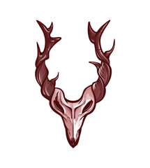 Isolated animal skull with branched horns. Design