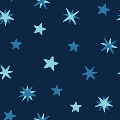 Seamless pattern with stars on dark blue background. Vector illustration.