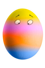 Large picture of an easter egg with eyes and rainbow colors.