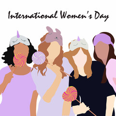 International women day. Diverse female portraits of different nationalities and cultures isolated from the background. The concept of the women's empowerment movement.