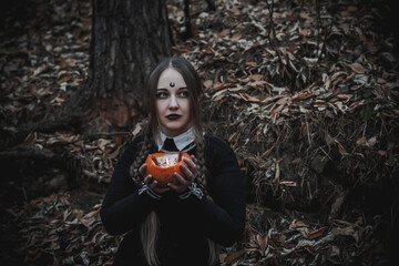 Witch in the form of a student in the forest